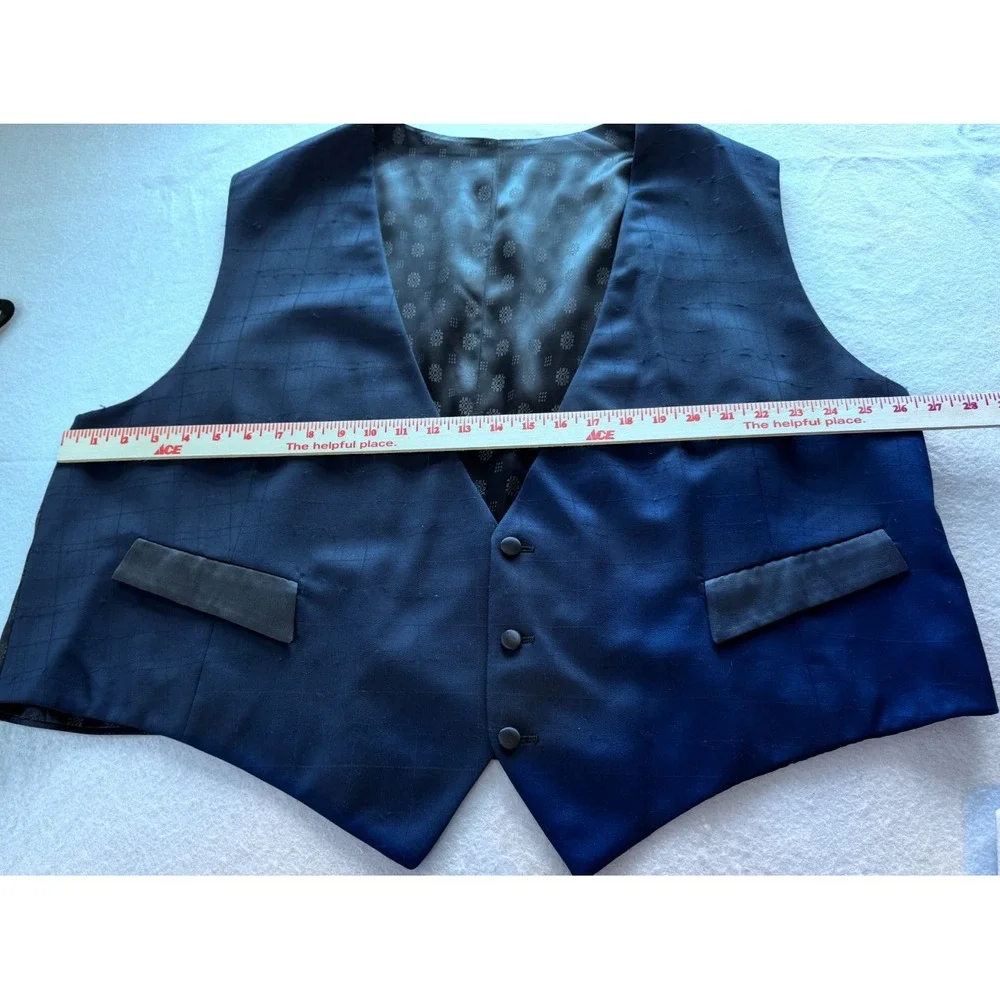 Lou‎ Myles Men's 52 Navy Blue Tuxedo 3 Piece Suit Vest 47x28 Satin Trim VTG